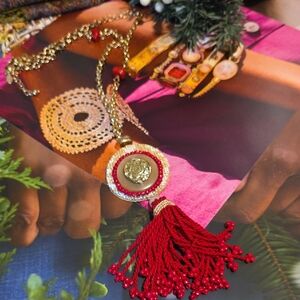 Elegant Red and Gold Tassel Necklace